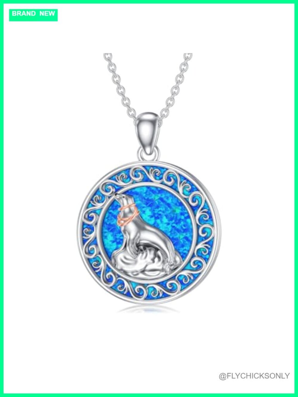 925 Sterling Silver Opal Pendant Necklace Sea Lion Ocean Theme 20 Inch